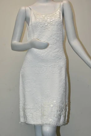 $3140 Chanel Knee Dress White Sequins Cc Jeweled Logo Deep Back 40