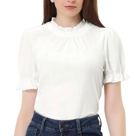 Women's Ruffle Collar Short Cuff Sleeve Velvet Tops Blouse