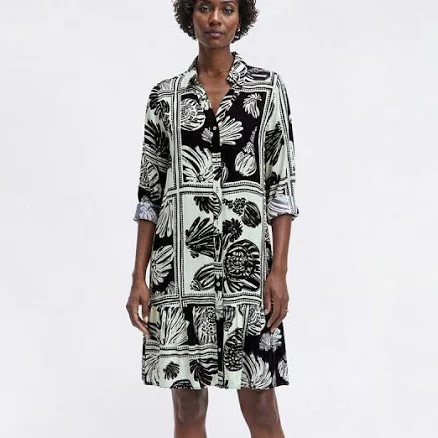 Mlle Gabrielle Long Sleeve Coastal Ruffle Hem Shirtdress