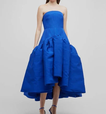 $8995 Bach Mai Women's Blue Flounce Strapless Volant Gown Dress Size 6