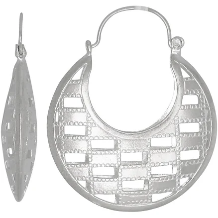 Sterling Silver Basket Earrings Hish Polished Finishing Four Sizes