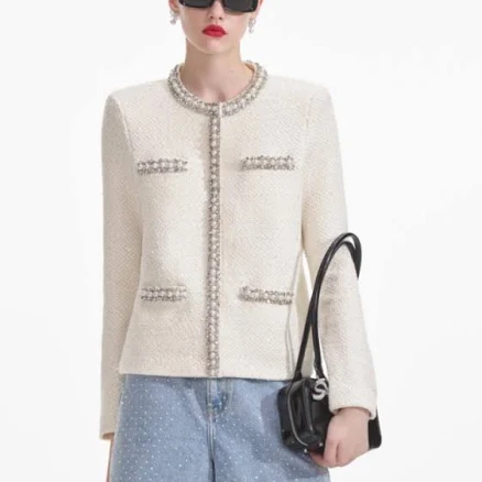 Self Portrait Women's Soft Knit Cardigan with Rhinestone Trim