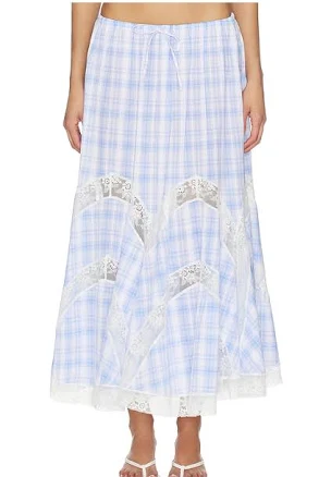 Yuhan Wang Lace Trim Check Maxi Skirt