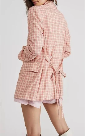 People Olivia Gingham Blazer In Pink Size Small Tie Back