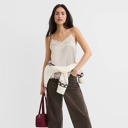 Loft Women's Lace Trim Satin Cami Top