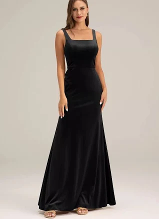 AW.Bridal Mermaid Square Neckline Floor Length Sleeveless Long Bridesmaid Dresses Dress
