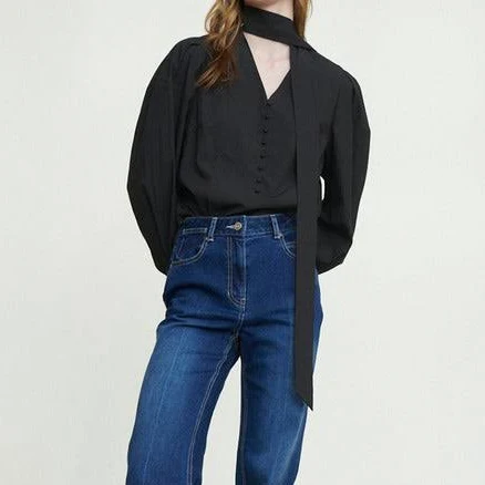 Loeuvre Tie Puff Sleeve Blouse BLACK_02_M