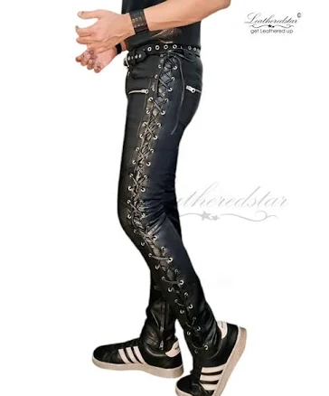 Skinny Leather Pants with Metal Eyelets