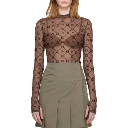 Marine Serre SSENSE Exclusive Brown Moonogram Flock LS Highneck Top