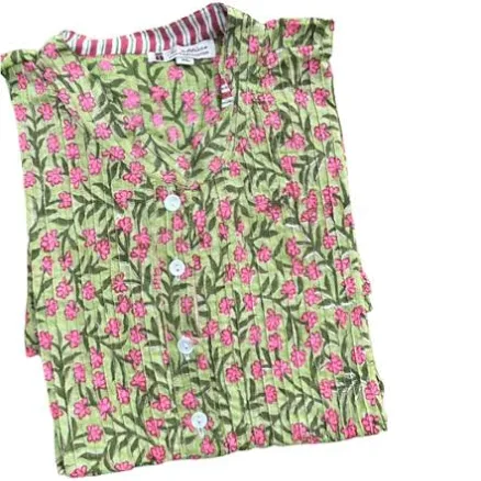 Cotton Block Print Pintuck Top