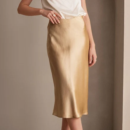 SilkSilky Women's 100% Silk Midi Skirt