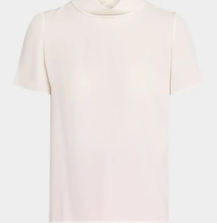 Valentino Garavani Mock-Neck Short-Sleeve Silk Top, Avorio, Women's, 2, Shirts Tops Blouses Turtleneck & Mock Neck Tops