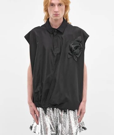 SIMONE ROCHA | H.Lorenzo|Black Pressed Rosette Sleeveless Shirt (5403R1-0469-BLACK-BLACK), L / BLACK