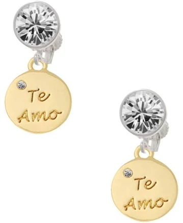 Te Amo Disc Crystal Clip-on Earrings