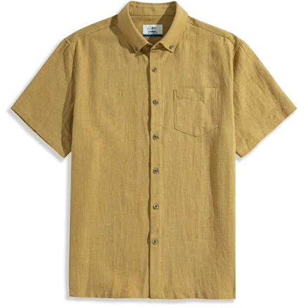 OROMEN Tailored Linen Shirt 100% Linen Button-Down Short Sleeve