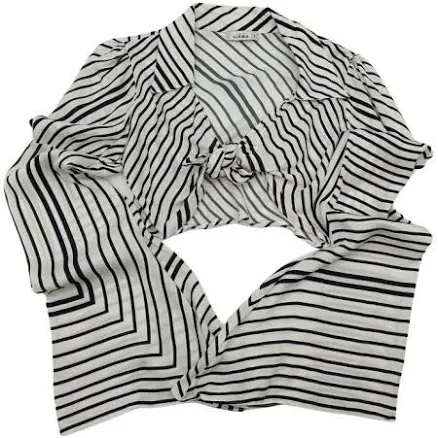 Amir Slama Black White Cropped Tie Blouse Womens Size M