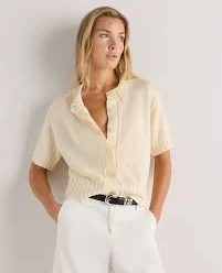 Quince Women's Cotton Linen Short Sleeve Cardigan Sweater