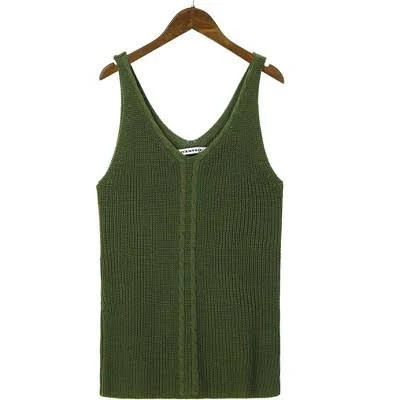 Women's Cable Knit Deep V-Neck Sleeveless Tank Top