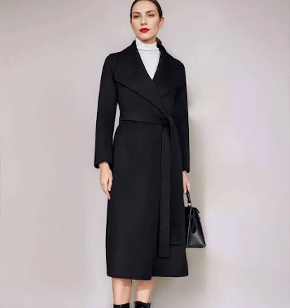 Women's Wool Cashmere Blend Belted Wide Lapel Coat