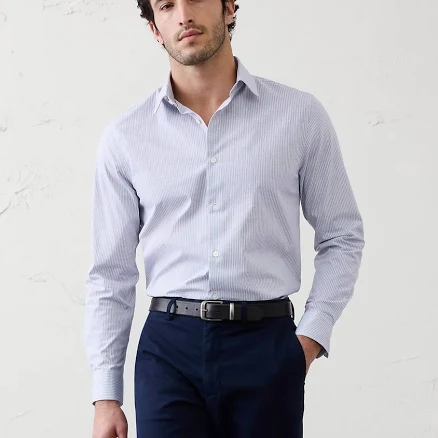 Men's Slim-Fit Micro Plaid Dress Shirt