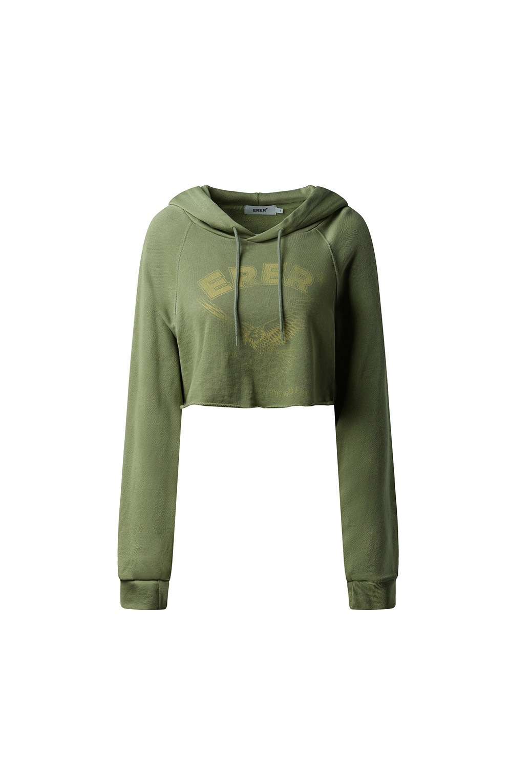 Eagle printed crop hoodie Khaki
