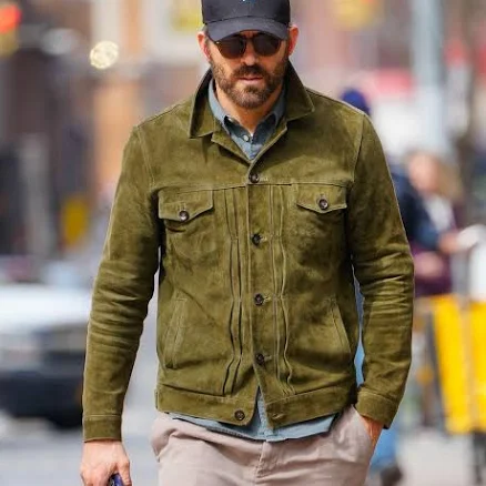 Men's Genuine Lambskin Suede Leather Trucker Jacket