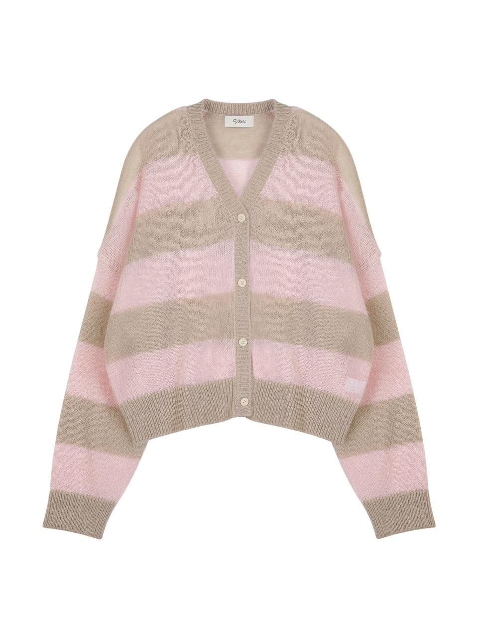 Mohair Striped Knit Cardigan (Pink)