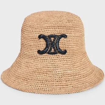 Women Celine Triomphe Bucket Hat In Raffia