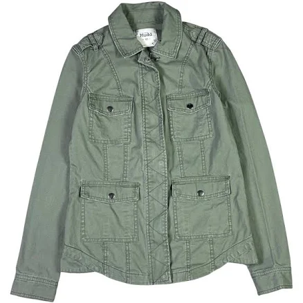 Mudd Womens Xs Olive Green Military Utility Field Jacket Full Zip Snap