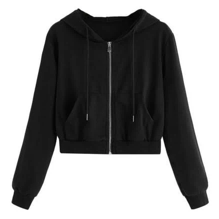Women's Casual Long Sleeve Zip Up Cropped Hoodie