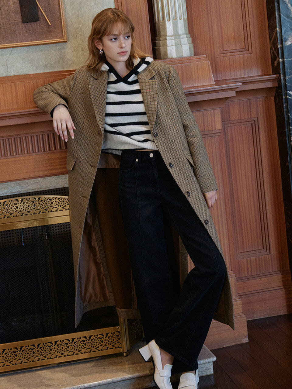 Check Slim Fit Long Coat KW2AH7010_58