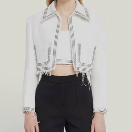 $685 Recto Women's White Black Tara Tweed Embroidered Open Cropped