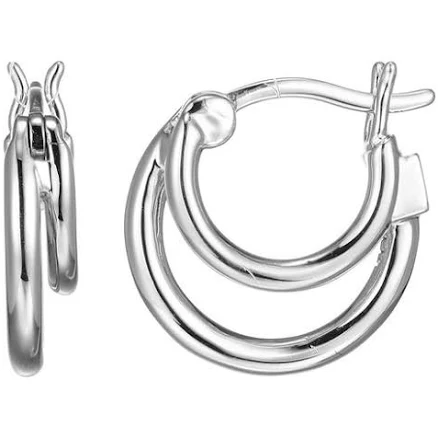 Sterling Silver Simpatico Rhodium Plated Hoop Earrings by Elle