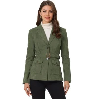 Inspire CHIC Women's Faux Suede Belted Lapel Single Breasted Blazer