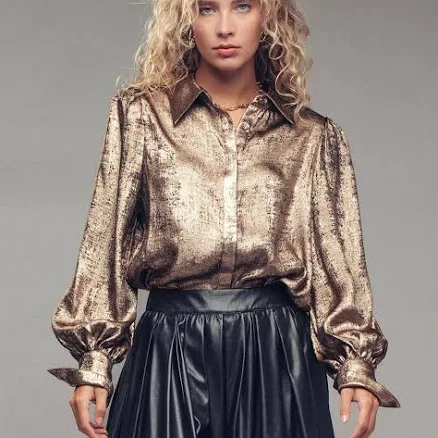 Metallic Gold Button Down Blouse