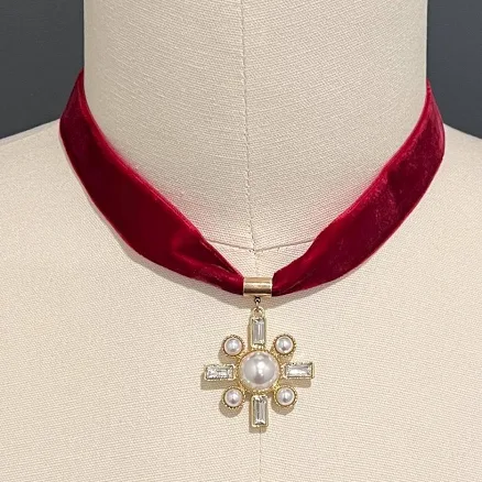 Victorian Velvet Cross Necklace