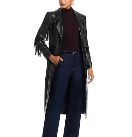 L'AGENCE Women's Celina Fringed Leather Trench Coat