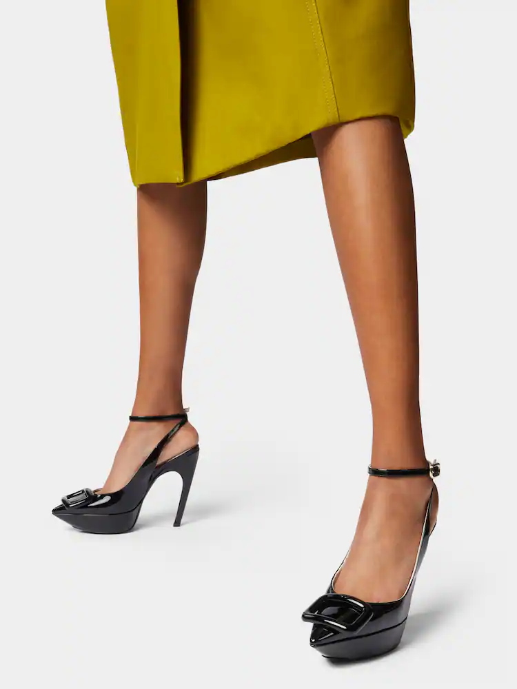 Lacquered Buckle Slingback Pumps