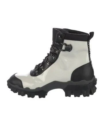 Moncler Patent Leather Combat Boots in White, Women's IT 38.5 | 8.5