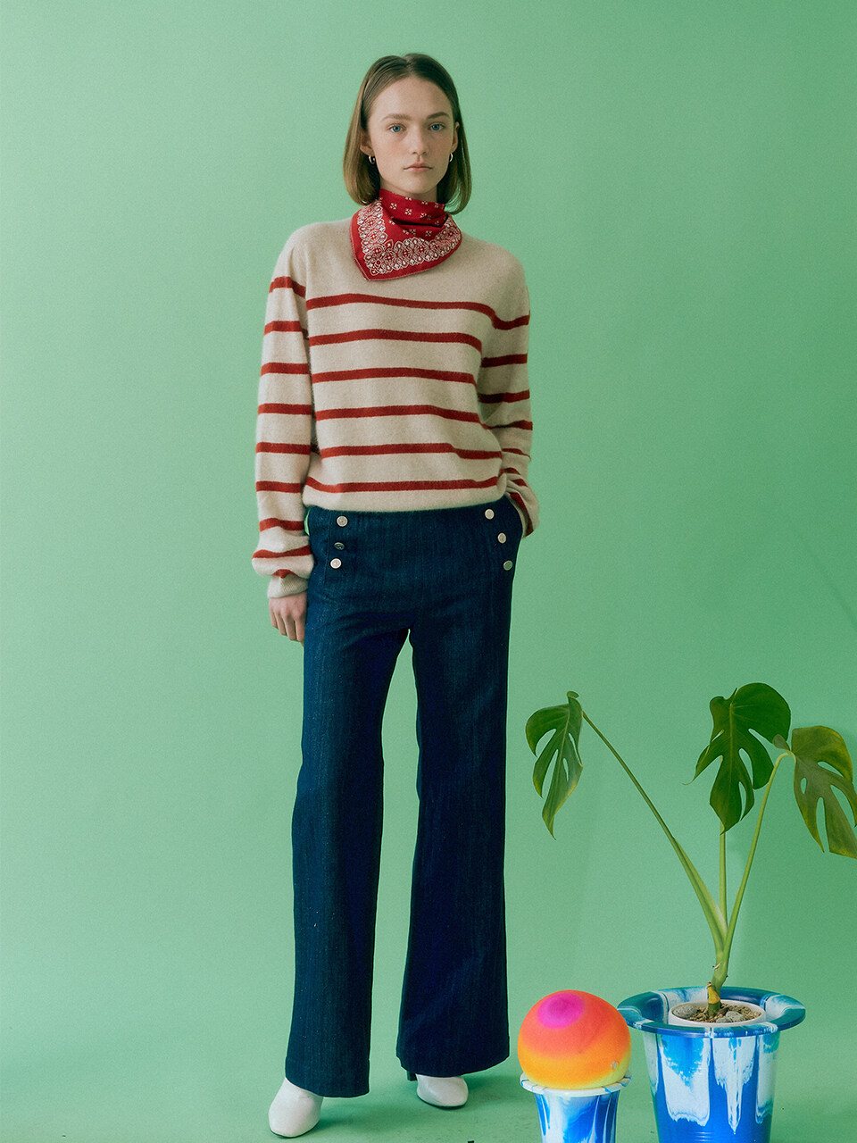 Classic Whole Garment Knit Red Stripe