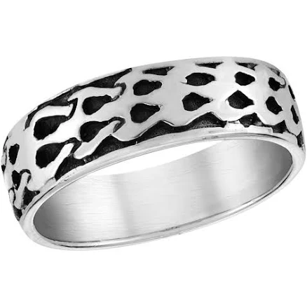 Modern Fire Flame Link Sterling Silver Band Ring-9