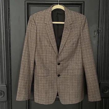 Celine Brown Plaid Two Button Wool Blazer Oversize Fit 36 Contrast