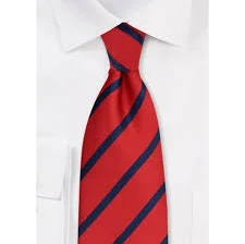 Ribbed Textured Striped Tie in Red and Navy