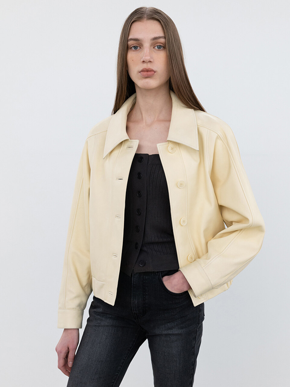 [Italy] Vegetable Lambskin Jacket Butter Beige
