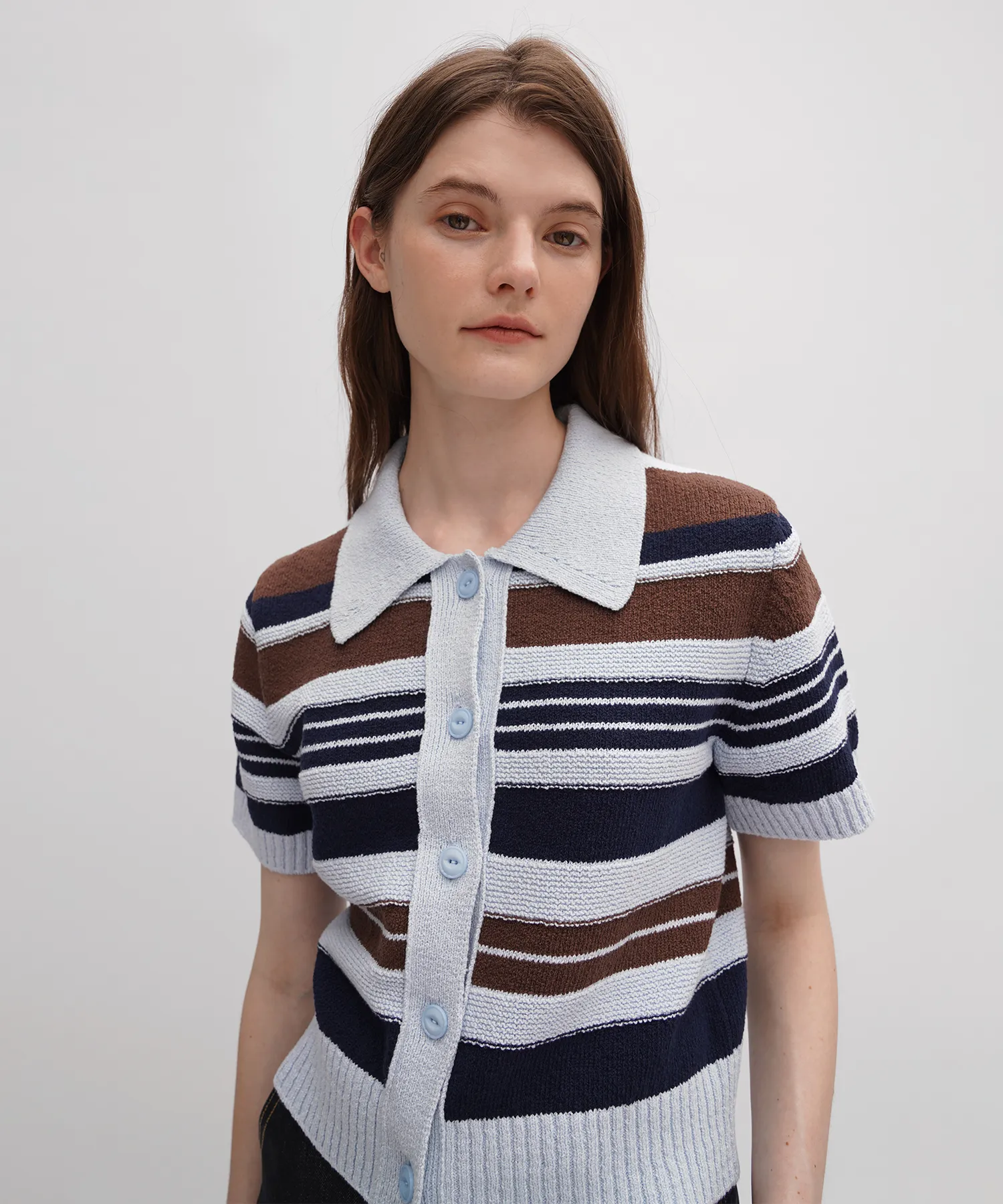Half Sleeve Striped Cardigan - Sky blue