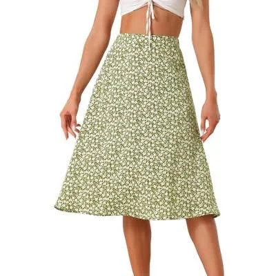 Allegra K Women's A-Line Midi Skirt Floral Print Chiffon Vintage 2024 Summer Skirts