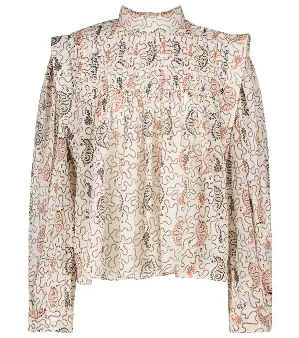 High-neck Printed Cotton Blouse