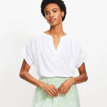 Loft Women's Split Neck Mixed Media Top