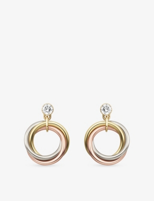 Trinity 18ct white, yellow, rose-gold and 0.16ct brilliant-cut diamond earrings
