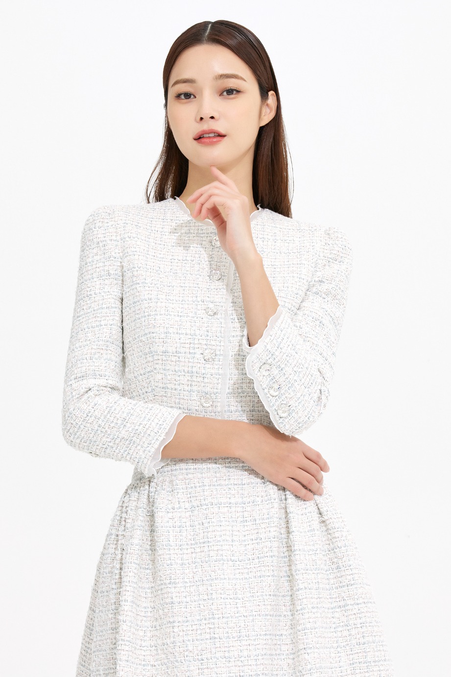 Tweed Silk Chiffon Trim Crop Jacket
